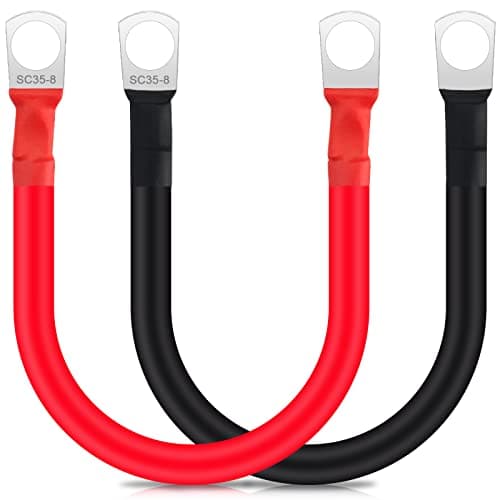 Image of JatilEr 2 Pcs Battery Cables 12V, 2AWG/35mm² 30cm Battery Inverter Cable Copper, Battery Leads Battery Link Cables with M8 Ring Terminals Copper Wire for Auto Motorcycle Solar RV Marine