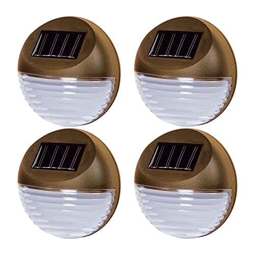 Image of Taylor & Brown Set of 4 Brown Solar Powered LED Round Decorative Garden Fence Lights Wireless Wall Patio Door Decking Outdoor Lighting