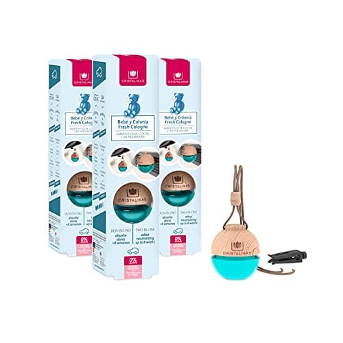 Image of Cristalinas Car Air Fresheners Fresh Cologne Scent, Pack Of 3 - Odour Neutralising 2 in 1 Air Fresheners for Cars, Essential Oils Car Air Freshener Scent for Men & Women lasts upto 8 weeks