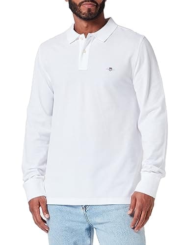 Image of GANT Men's Reg Shield LS Pique Rugger Polo Shirt, White, XL
