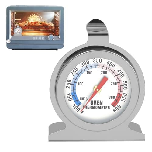 Image of Stainless Steel Oven Thermometer 50-300°C/100-600°F, Oven Thermometer for Inside Fan, Large Dial Instant Read Temperature Gauge for Kitchen Cooking Baking Grilling Smoking BBQ, Silver
