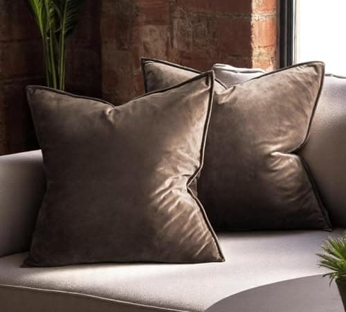 Image of Luxury Velvet Cushion Covers – Soft Decorative Throw Pillowcases for Sofa, Bed, or Chair (Set of 2) (Mink, 40 x 40cm (Pack of 2))