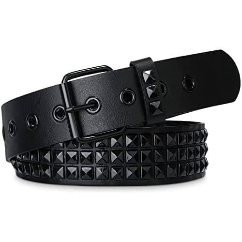 Image of SUOSDEY Women Leather Belt for Jeans Dress Bullet Rivet Belts Women Men Black Studded Gothic Belt Punk Style with Metel Buckle Hip Hop