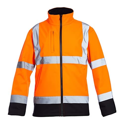 Image of Blackrock Hi Vis Orange & Black Soft Shell Jacket, Men's & Women's, Warm, Windproof & Water Resistant, High Visibility Reflective Safety Wear, Fully EN Certified - 3XL