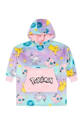 Image of Pokemon Girls Pink AOP Luxury Fleece Hoodie, Oversized Pikachu Hoody for Kids (3-7 Years)