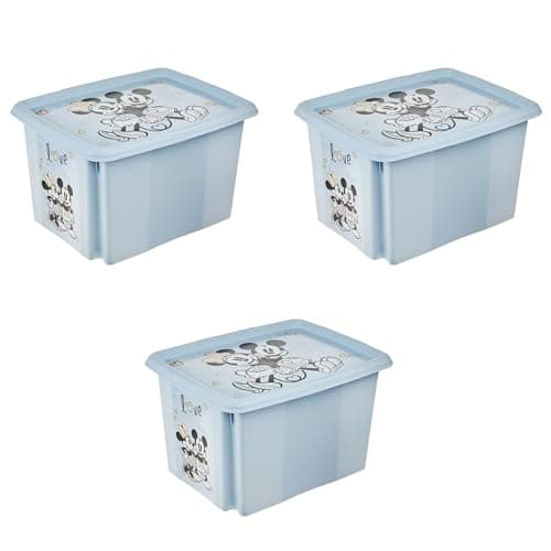 Image of keeeper Karolina 3 x Mickey Storage Box with Lid, Rotating and Stackable, for Children, 30 L, Cloudy Blue