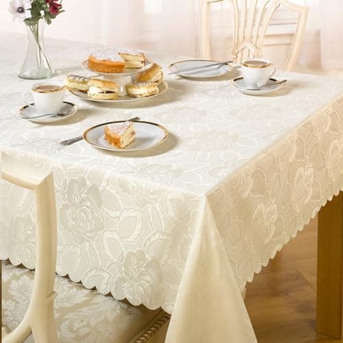 Image of Emma Barclay Damask Rose - Jacquard Table Cloth in Cream - 50 x 70 (127x178cm)