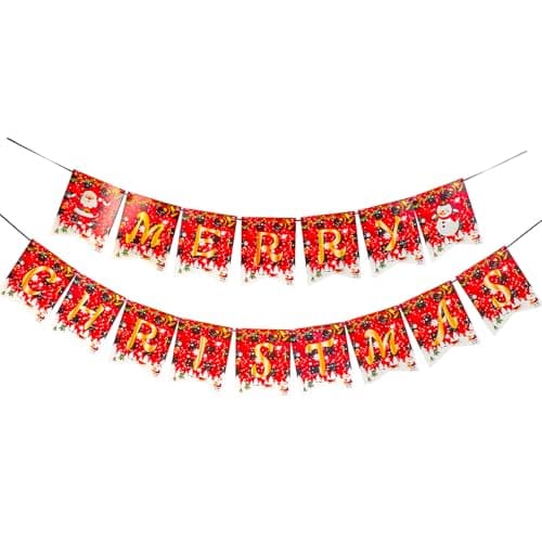 Image of Merry Christmas Banner, Red Xmas Decorations Paper Banner Sign With String for Fireplace/Wall/Window Home Office Decor,Christmas Party Banner for Holiday Decoration