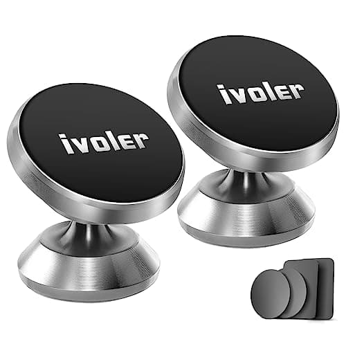 Image of ivoler [2-Pack Magnetic Car Phone Holder – Ultra-Compact Mount with Strong N52 Magnets, 360° Rotation, Hands-Free Cradle for iPhone, Samsung, Pixel & More (Metal Plate Required) - Silver