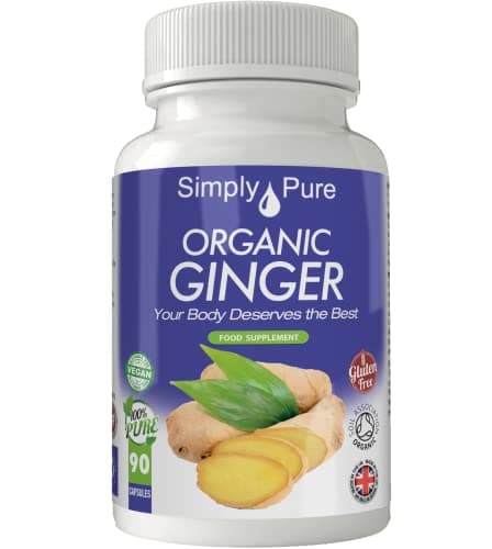 Image of Simply Pure Organic Ginger for Digestive Health & Inflammation | 500 mg x 90 Capsules | 100% Pure Soil Association Certified | Gluten Free | GM Free | Vegan