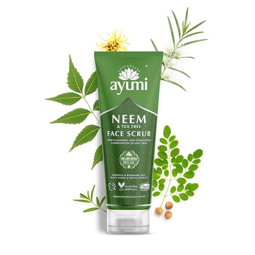 Image of Ayumi Neem Face Scrub for Acne Treatment | Oily Skin Face Scrub with Witch Hazel | Exfoliating Scrub with Tea Tree Oil | Hydrating Scrub with Moringa Oil | Women & Mens FaceScrub | 1x 125ML