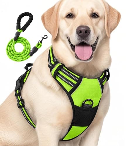 Image of Jomkig No Pull Dog Harness Reflective No-Choke Harness with Front Back Clips Adjustable Soft Padded Pet Vest with Easy Control Handle for Large Dogs, Neon Green, X-Large