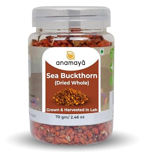Image of Sea Buckthorn Berries | Seabuckthorn berry | Dried Himalyan Superberries from Leh, Rich in Antioxidants and Omega, 70g | Packed in a reusable jar