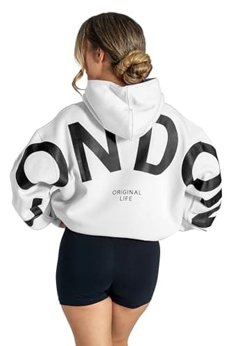 Image of Lang Horn London Hoodies for Women UK Oversized Sweatshirts Letter Print Pullover Hoodie Women With Pocket and Drawstring 3XL White