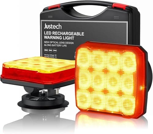 Image of Justech 2PCS Wireless Magnetic Warning Lights - Rechargeable Amber Strobe Beacon for Vehicles (Concentrated Light)
