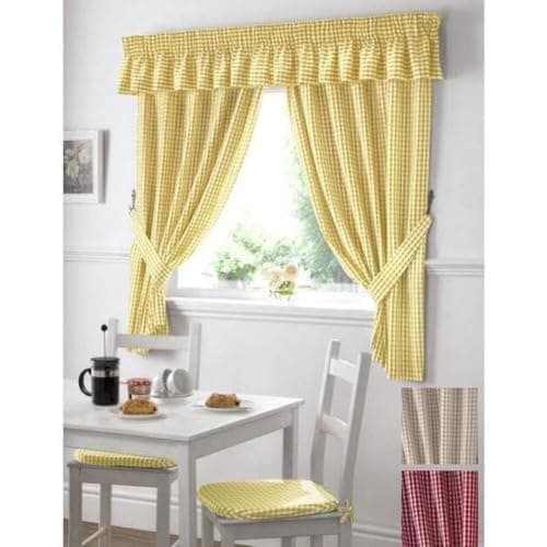 Image of Maple Textiles Alan Symonds Curtains Gingham Kitchen Curtains Yellow 46 x 48