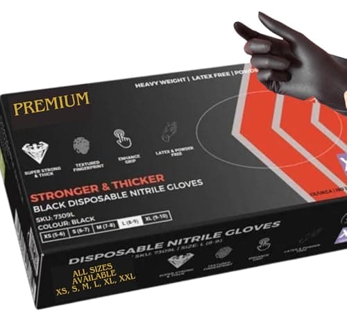 Image of firmsafeT Heavy Duty Black Nitrile Gloves Small – Disposable Powder Free & Latex Free Examination Gloves – Industrial, Medical, Mechanic, Food Handling, Hair & Beauty & Janitorial - Bold (Black, S)