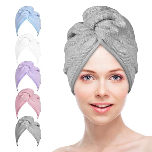 Image of Microfiber Hair Towels Wrap Turban: 5 Packs Curly Hairs Quick Dry Towel Set for Women - Hair Drying Towel Dryer Shower Cap & Hair Accessories Care (5 Pcs Multicolor)