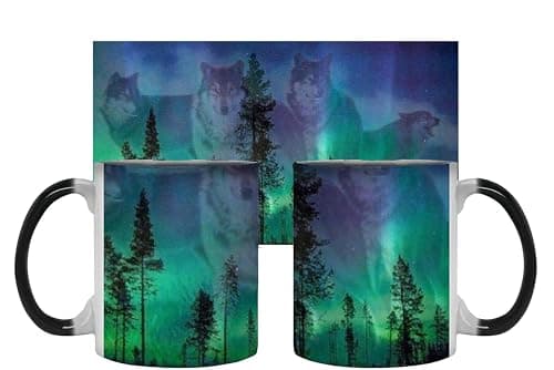 Image of Getagift Aurora Borealis Wolves Magically Appear Magic Mug - Heat Sensitive Color Changing Coffee Cup - Birthday Gift Present Surprise - One Mug Supplied