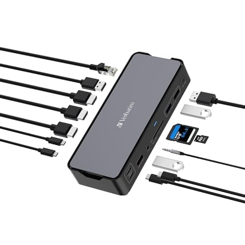 Image of Verbatim USB-C Pro Docking Station, 15-in-1 Hub, Multiport Adapter to HDMI 4K and 8K, USB-A and USB-C, PD 80W, AUX, Card Reader, for Mac/Windows Laptop and Co