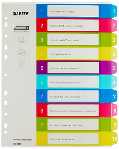 Image of Leitz A4 12430000 WOW 1-10 Index, PC-Printable, Extra Wide, Heavy Duty Plastic, Multicolour
