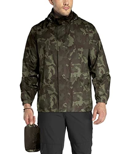 Image of 33,000ft Men's Lightweight Waterproof Outdoor Jackets Windproof Rain Shell Jacket Packaway Hooded Raincoat for Golf Fishing Cycling Camouflage 2XL