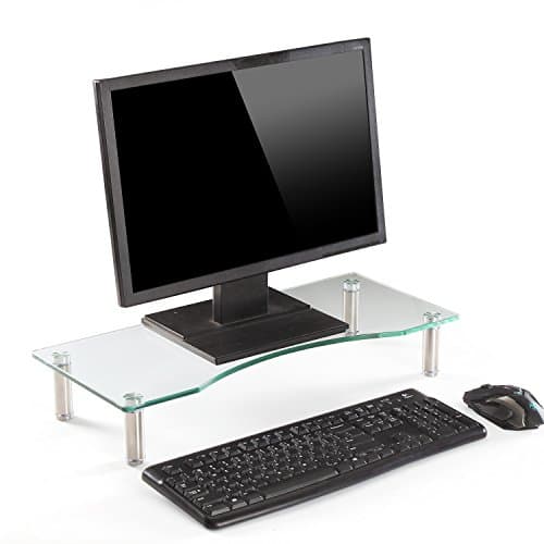 Image of Ttap Clear Glass Monitor Stand / Laptop & Computer TV Screen Riser / Height Adjustable 56cm L x 24cm D x 9cm H (Clear)