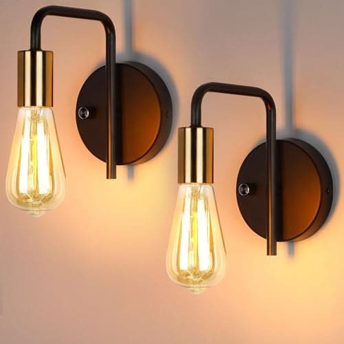 Image of ENCOFT 2 Pack Wall Lights Dimmable Indoor, Retro Wall Lamp with Dimmer Switch E27 Socket Black Gold Metal Bedroom Lamps for Living Room Hallway (No Bulb)