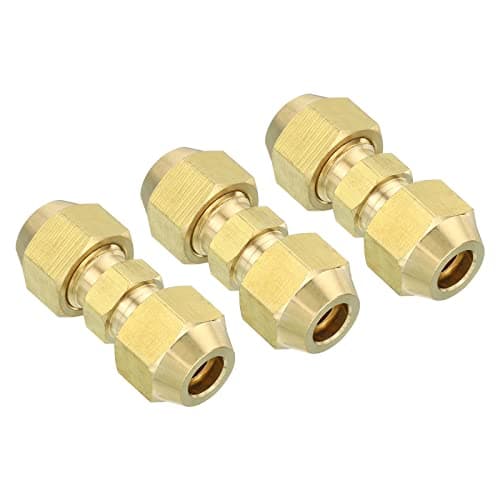 Image of PATIKIL 1/4" OD Brass Flare Union Connector, 3 Set Air Conditioning Copper Double Pipe Extension Joint Connectors Pipe Hose Fitting with Nut, 1.22 x 0.43inch