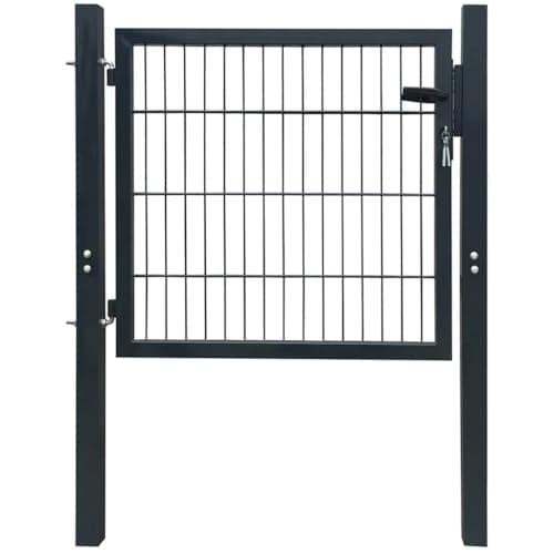 Image of vidaXL Anthracite Grey 2D Metal Garden Fence Gate - 106x130cm, Steel Yard/Gate Mesh with Lock, Single Door for Garden/Patio/Terrace