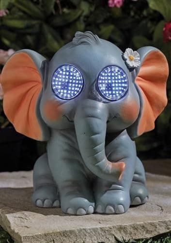 Image of Garden Mile Solar Elephant Garden Ornament with Blinking LED Eyes - Waterproof Resin Animal Solar Light Outdoor Garden Decoration - Elephant Gifts, Garden Ornaments Outdoor - Animal Lovers Gifts