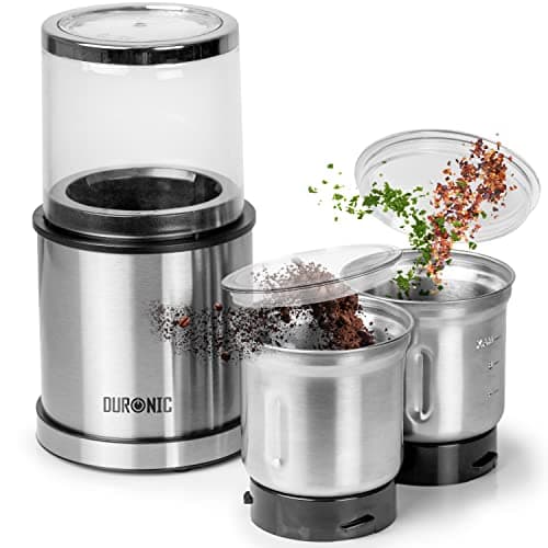 Image of Duronic Electric Blade Coffee Grinder CG421, 2 in 1 Spice Grinder Kitchen Machine, Wet & Dry Grinding Mini Mill Hopper, 75g/220ml, 200W, 2X Stainless Steel Cups for Beans, Herbs, Nuts
