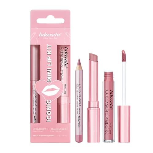 Image of 3PCS Matte Liquid Lipstick Lip Balm & Lip Liner Lip Kit, Hydrating Tinted Pink Lip Balm, Collagen Lip Gloss For Dry Lips, Waterproof Make Up Set (# 01 Nude Pink)