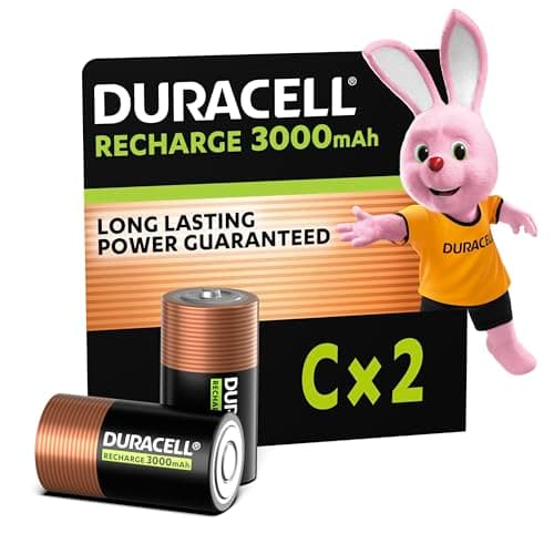 Image of Duracell C Rechargeable Batteries (Pack of 2), 3000 mAh NiMH, Long Lasting Power