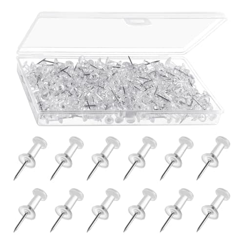 Image of Moendergo 200 PCS Clear Push Pins,Map Pins with Storage Box,Thumb Tacks Drawing Pin for Bulletin Board, Cork Board, Wall Hangings