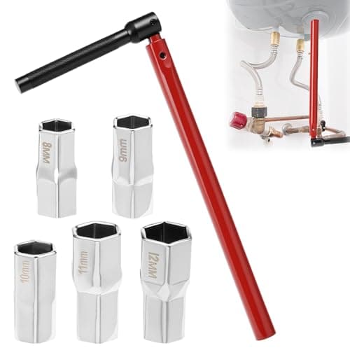 Image of QWORK® 8-13mm Adjustable Faucet Wrench Kit, Tap Spanner with Changeable Sockets, Steel Box Spanners for Taps