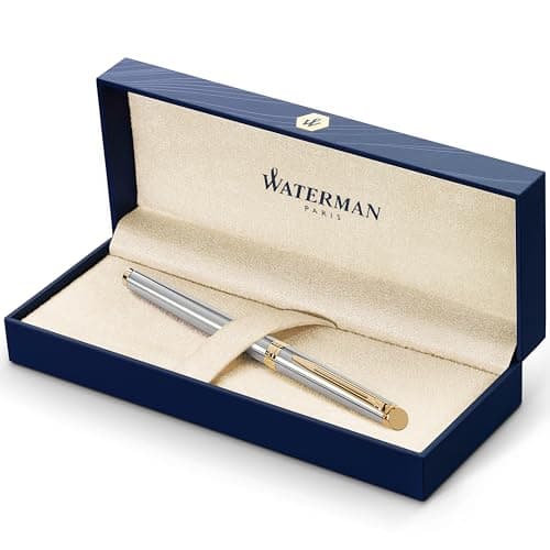 Image of Waterman Hémisphère Fountain Pen | Stainless Steel with 23k Gold Trim | Medium Nib | Blue Ink | Gift Box
