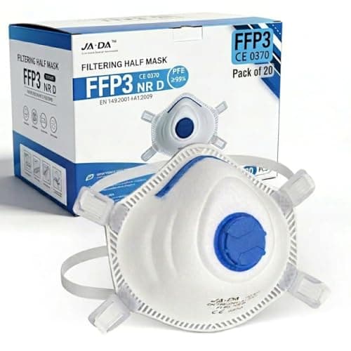 Image of 20 FFP3 Dust Masks for Fine Dust ≥99% FFP3 Mask Disposable Face Masks for Cleaning Mould -Valved, EN 149 Respirator, Adjustable Clip & Straps, Lightweight PPE - Construction, Sanding & Industries