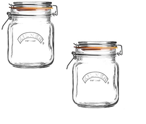 Image of Kilner Square Glass Clip Top Jar with Airtight Rubber Seal, 1 Litre - 2 Pack