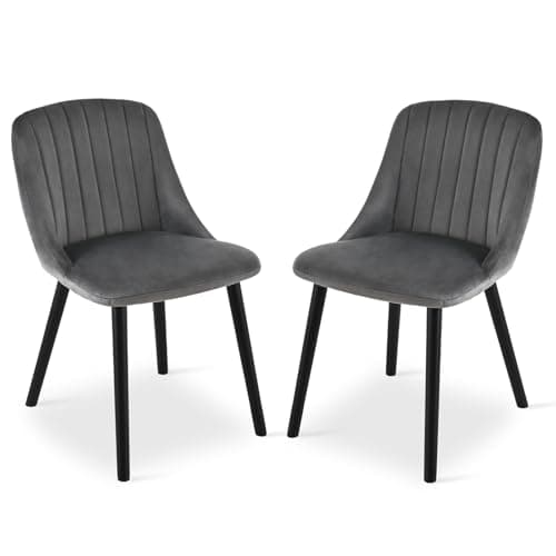 Image of Goeurvant Dining Chairs Set of 2 Velvet Chairs for Living Room with Wood Legs Kitchen Chair Upholstered, Dark Grey with Black Leg