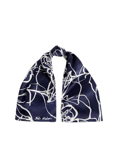 Image of Ted Baker London DENNISE-Linear Rose Silk Square Scarf, NAVY