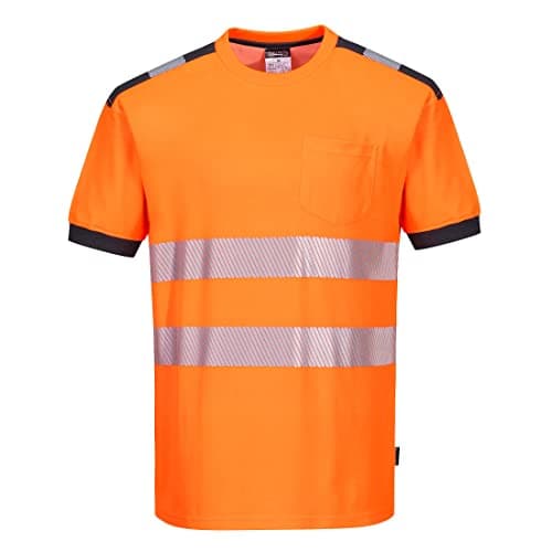 Image of Portwest Mens PW3 Hi Vis Workwear Short Sleeve T-Shirt 3XL Orange/Grey