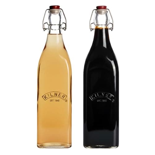 Image of UNIQUE HOME LIVING Kilner Glass Bottles with Stoppers 1 Litre, Set of 2 Clip Top Preserve Bottles for Homebrewing, Beverages, Kombucha, Wine, Vinegar and Oil, Airtight Leakproof Reusable Bottle