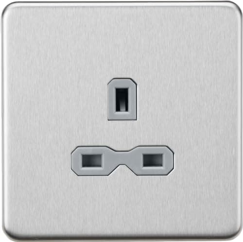Image of 13A 1G Unswitched Socket - Brushed Chrome with Grey Insert