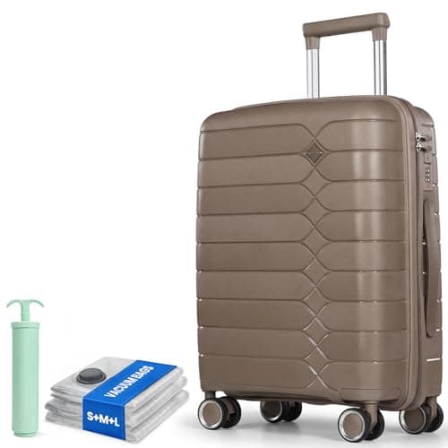 Image of H.yeed 20 Inch PP Lightweight Hard Shell Cabin Suitcase with Spinner Wheels Carry On Luggage Approved for Ryanair EasyJet (Champagne Gold, 20 inch)