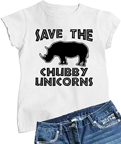 Image of Go All Out Womens Save The Chubby Unicorns Funny Rhino T-Shirt, White, 3XL