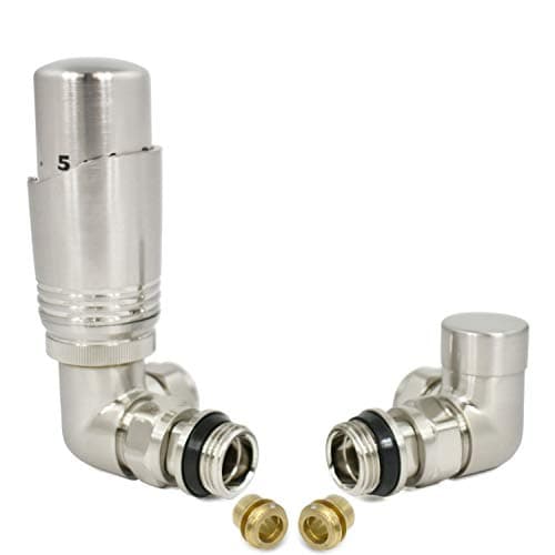 Image of Hot Flow | Cascade Modern Corner TRV Thermostatic Radiator Valve 10mm Compression (Satin Nickel)