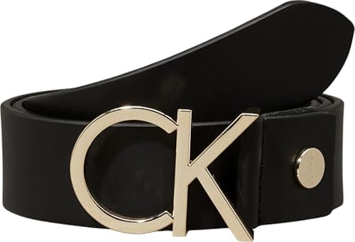 Image of Calvin Klein Jeans Women's Ck Adj, logo Belt 3.5cm K60k602141, Black (Black Leather & Light Gold Buckle), 85