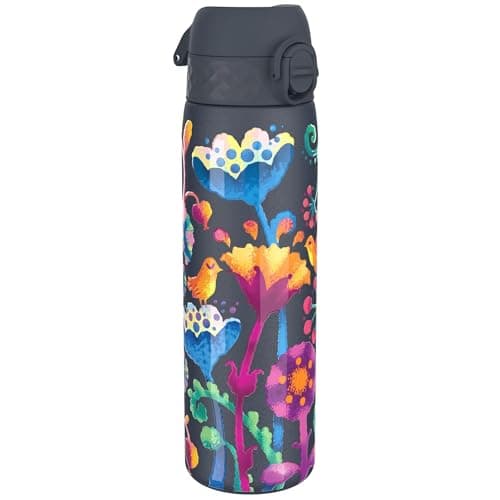 Image of ION8 Water Bottle (500ml) Slim Leak Proof & BPA Free Thermal Drinking Bottle, Triple Lock Lid to Prevent Spills & Hide Away Handle, Made with Vacuum Insulated ThemoShield Stainless Steel, Floral