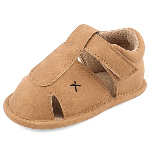 Image of MK MATT KEELY Baby Boys Soft Sole Sandals Toddler Anti-slip Summer Crib First Walking Shoes Khaki 12-18 Months